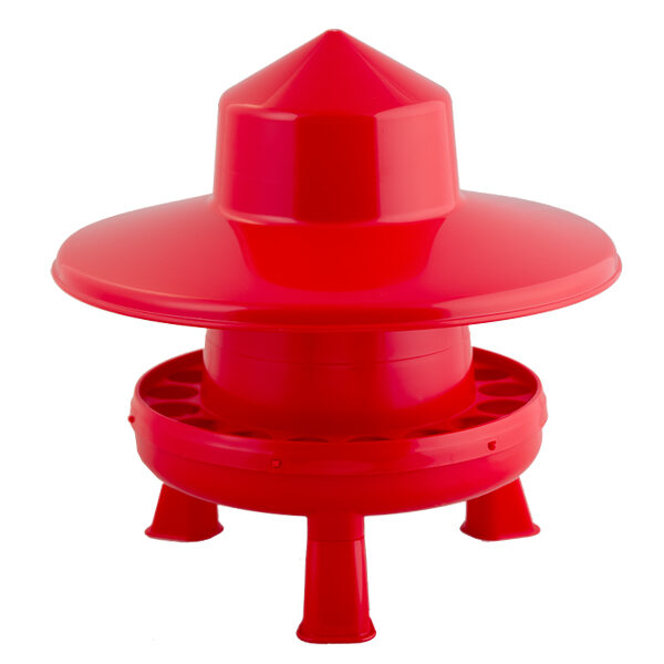 PLASTIC POULTRY FEEDER 4 KG. WITH LEGS & RAINHAT (RED)