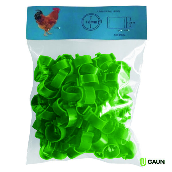 CHICKEN LEG RINGS 16 MM. GREEN- 100 UNITS