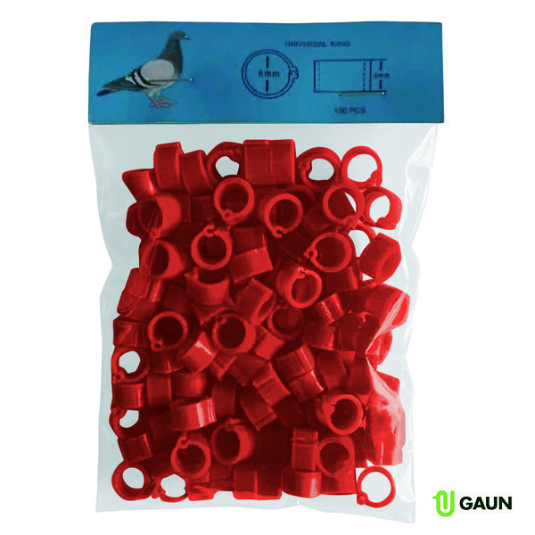 PIGEON LEG RINGS 8 MM. RED- 100 UNITS