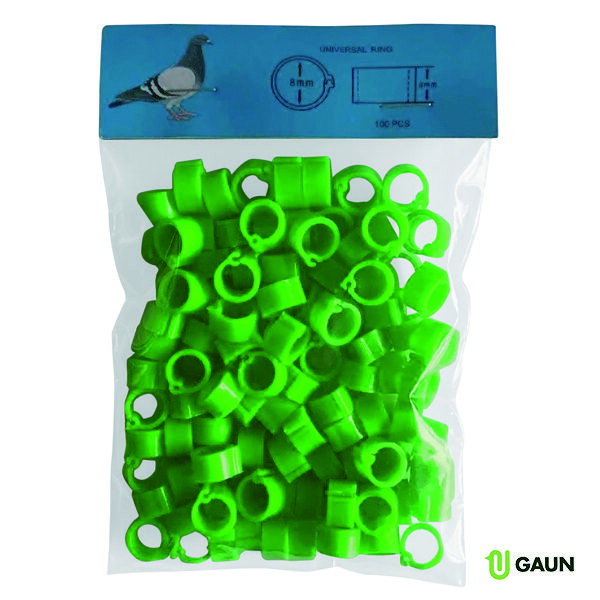 PIGEON LEG RINGS 8 MM. GREEN- 100 UNITS