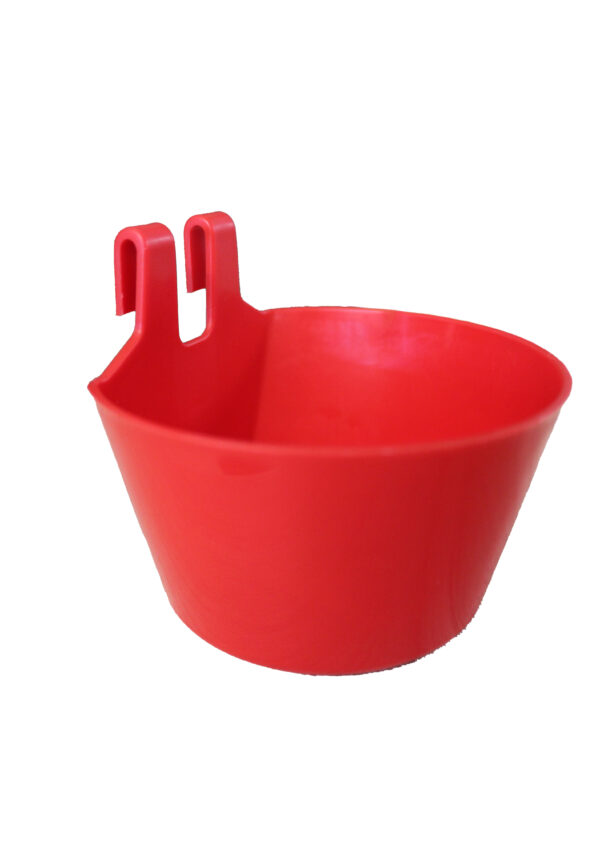 Comedero de plástico con ganchos rojo